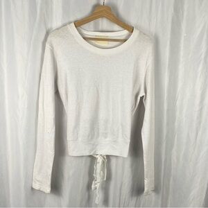 Monrow Women's White Long Sleeve Cropped Top Open Back Tie Size Small